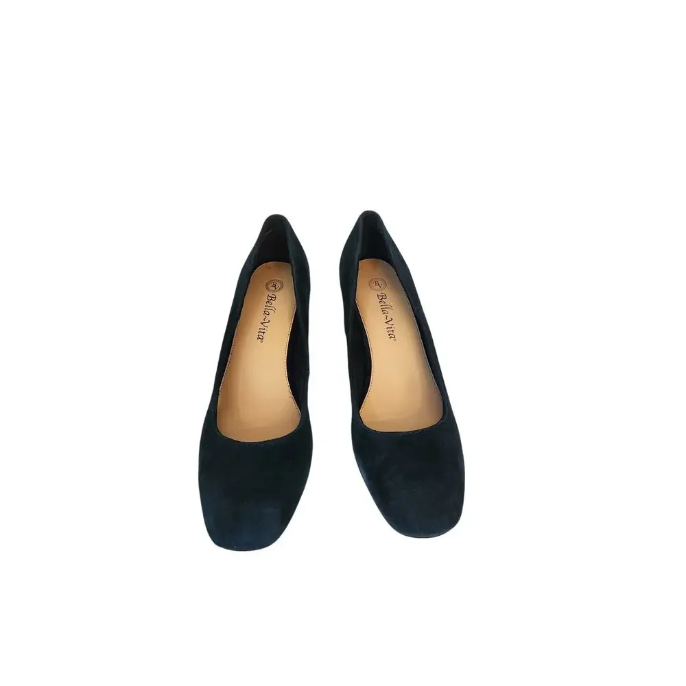 New Bella Vita Jillian Women's Block Heel Square Toe Navy Suede Pumps 8.5M